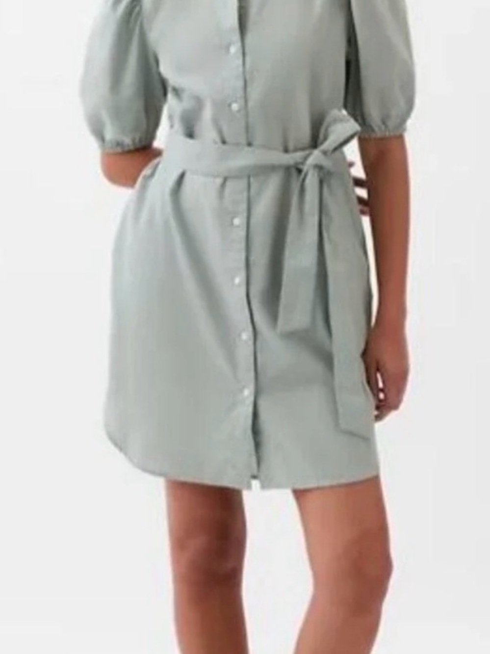 Gap Linen Puff Sleeve Mini Shirtdress XL Frothy Aqua Cottagecore Pockets EUC